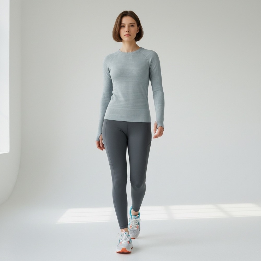 Lululemon Rest Less Pullover Women 6 Blue Textured Knit Slim Fit Elegant Sporty